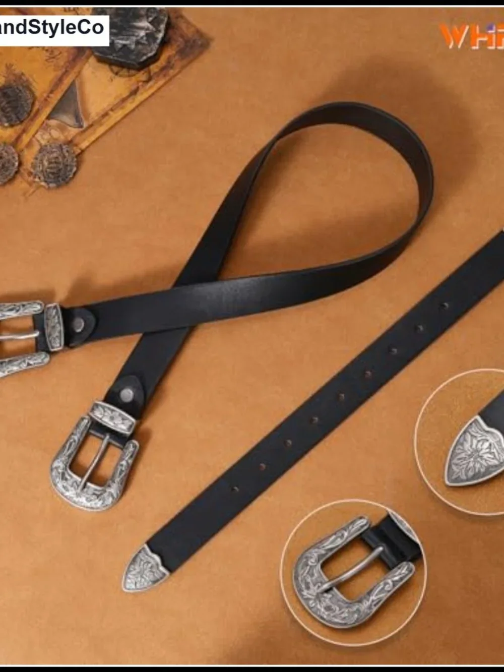 Vintage Western Leather Belt for Women Double Buckle Retro Cowgirl Waist Belts
